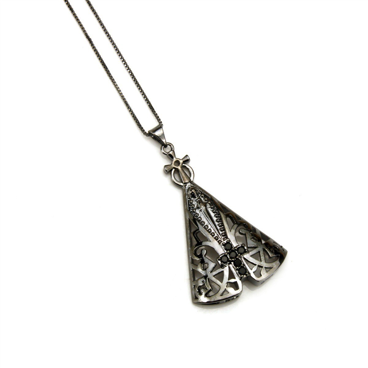 Bestselling Necklace, 18K Real Gold Plated Copper, Double-sided Madonna Crown & Cross Pendant With Zircon Inlay