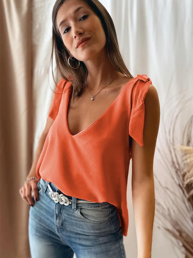 Women's Deep V Lace Tank Top Shirt Orange - Shop at LoveMi