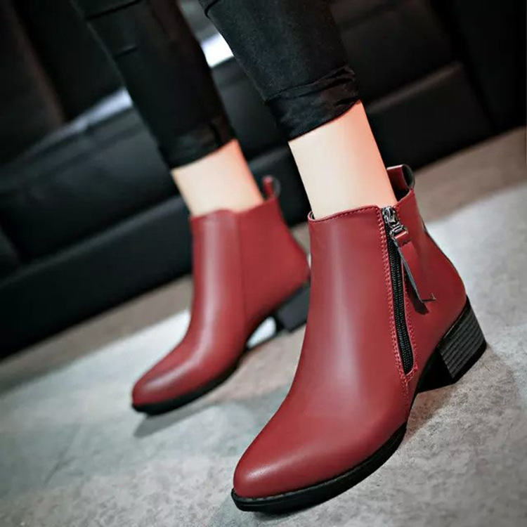 Title 6, Side zipper pointed toe block heel short boots