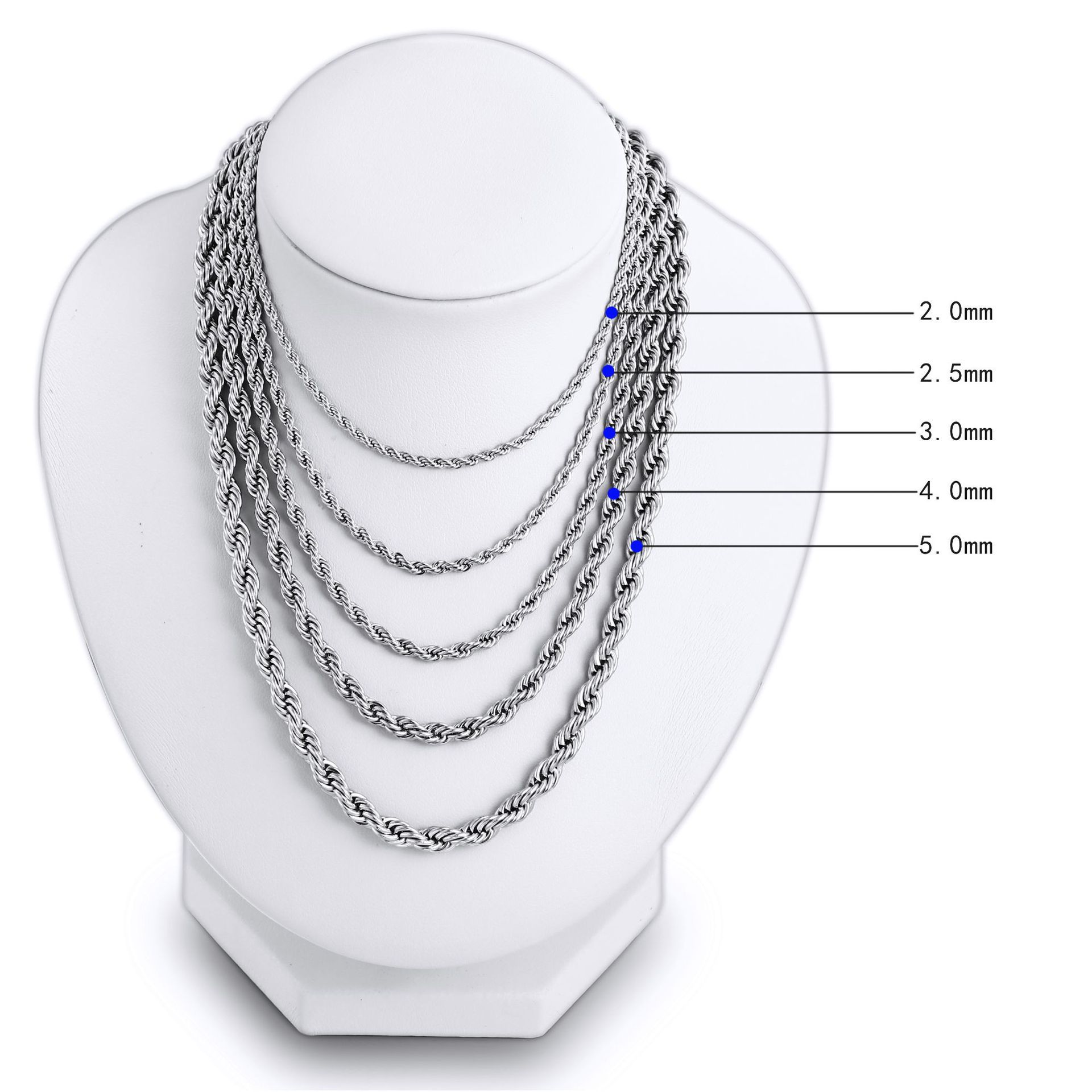 Color Preserving Plating Plain Chain 3MM Stainless Steel Fried Dough Twists Rope Necklace