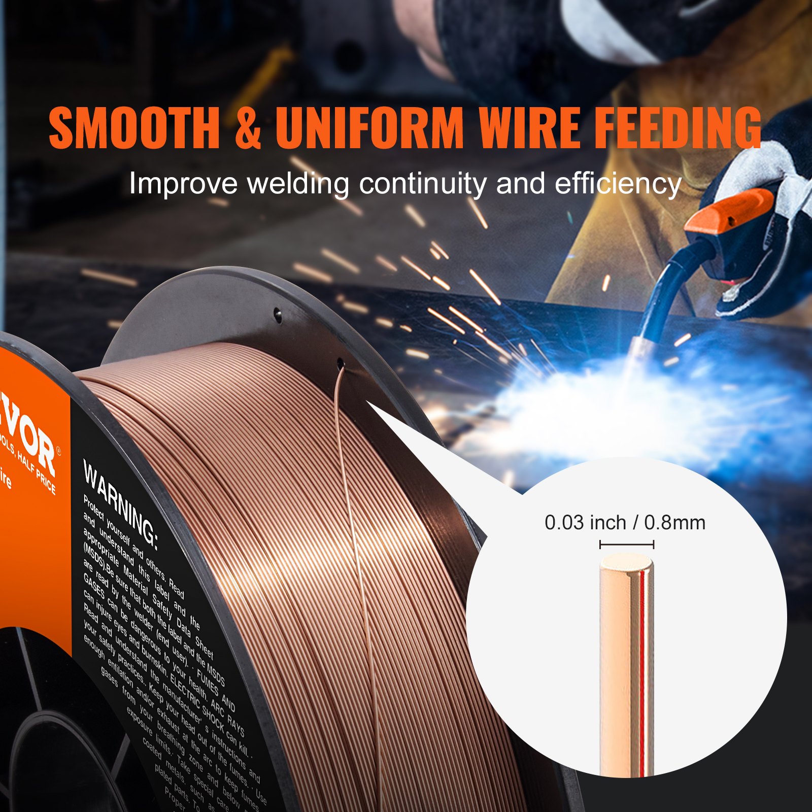 VEVOR Solid MIG Welding Wire ER70S-6 0.03-inch 11LBS Mild Steel MIG Welding Wire image 2