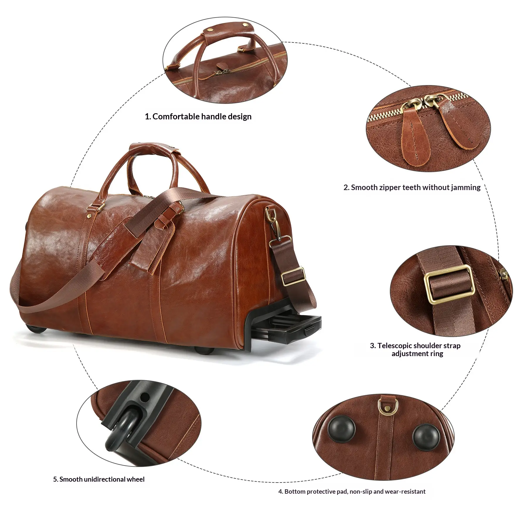 New Crazy Horse Leather Trolley Travel Bag, Retro Genuine Leather Travel Bag, Large Capacity Business Travel Luggage
