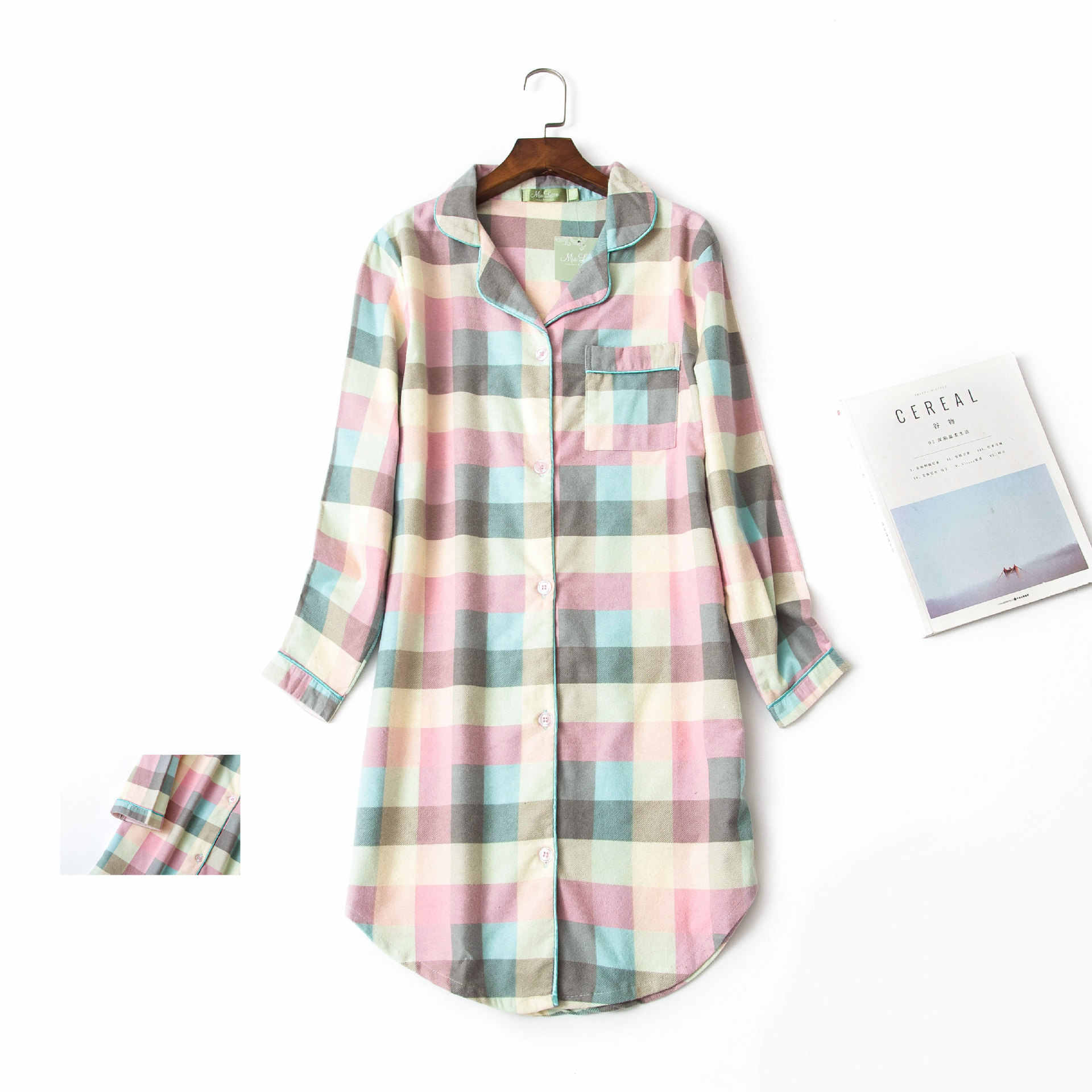 Title 3, Woven Flannel Cotton Nightdress Lapel Cardigan