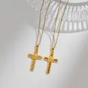 Stainless Steel Cross Pendant Necklace With Rhinestone Inlay view 1