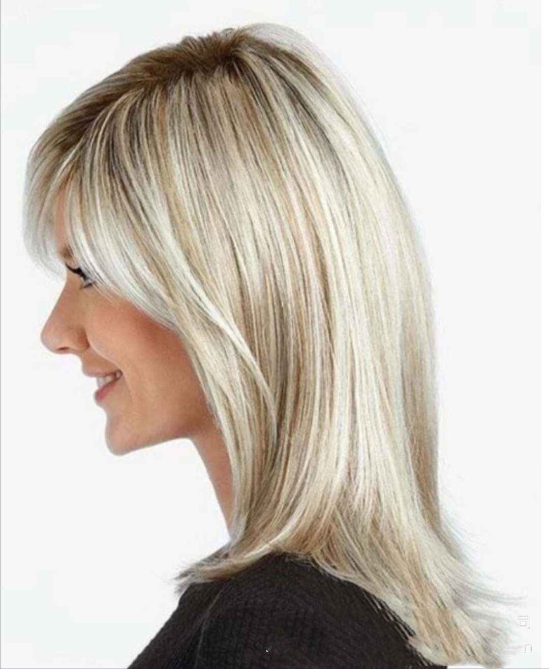 Medium Long Hair Platinum Highlights Brown Gradient Dyed Chemical Fiber Hair — foto 3