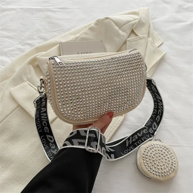 Rhinestone Shoulder Bag With Small Purse Fashion Party Underarm Crossbody Bag For Women Luxury Designer Bags White - Shop at LoveMi