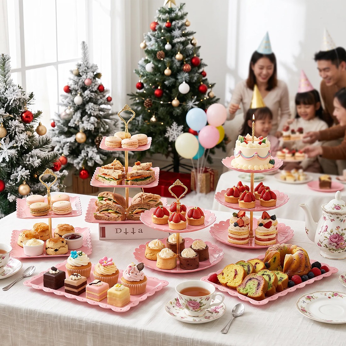 6pcs Cake Stand Afternoon Tea Wedding Plates Party Embossed