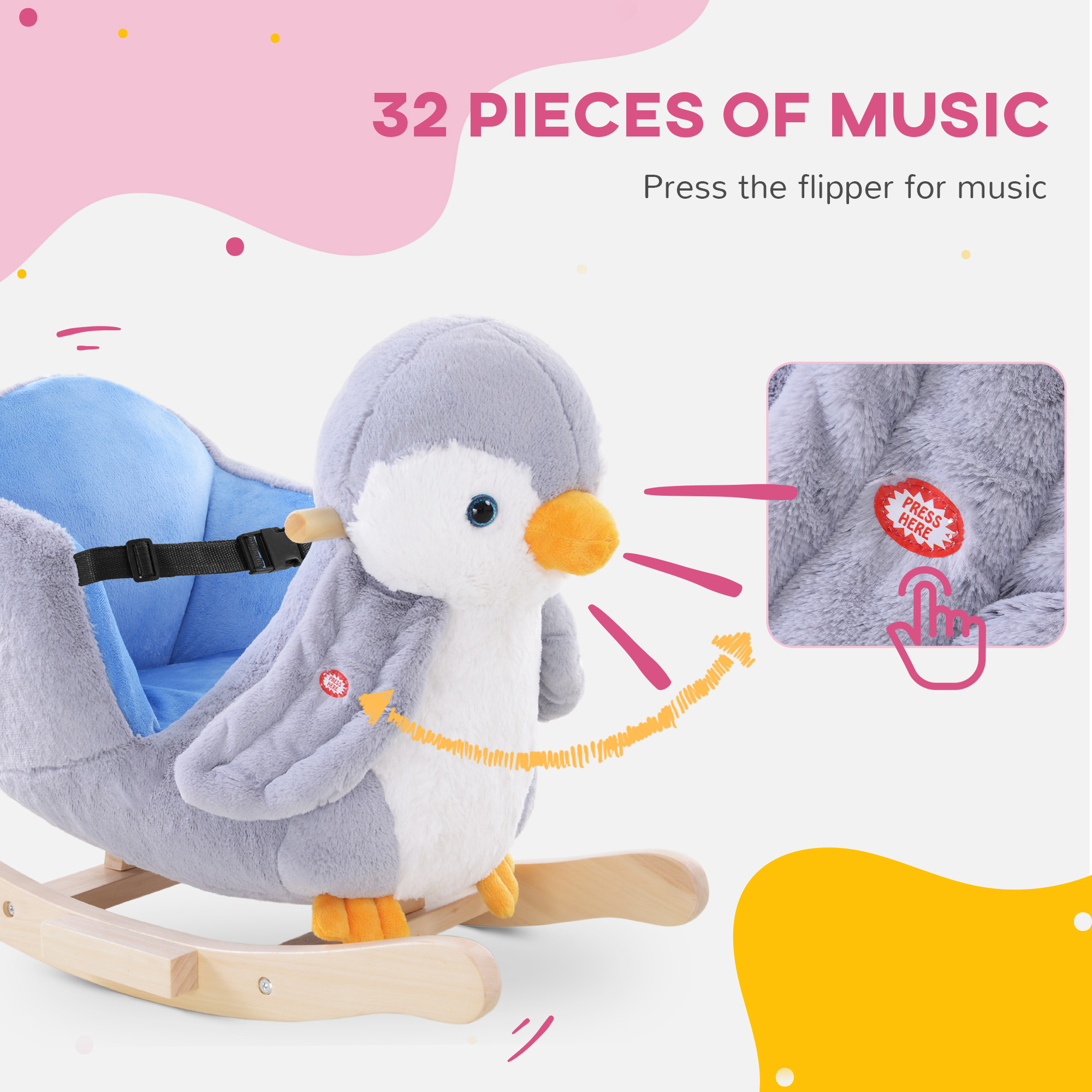 Children's Rocking Horse Unicorn Wooden Plush Riding Chair Toy With Music — image 7