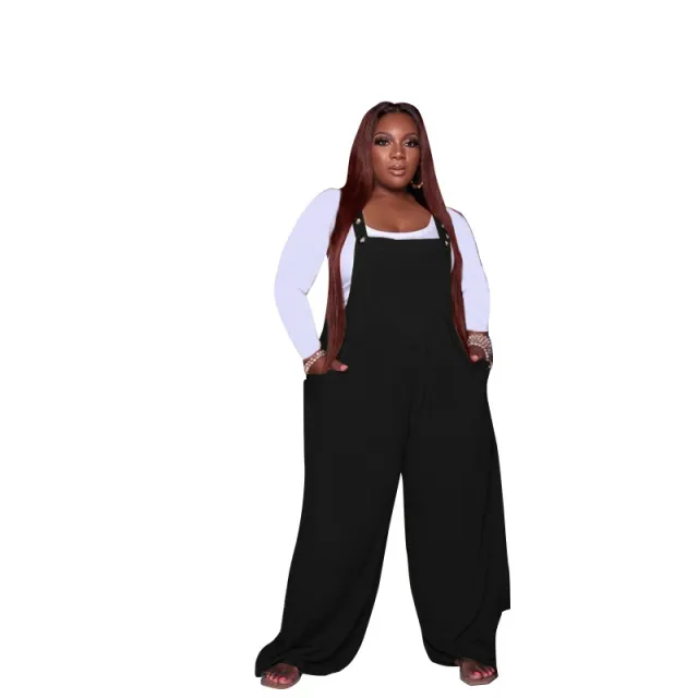 Plus Size Women's Solid Color Overalls Two piece Set Black - Shop at LoveMi