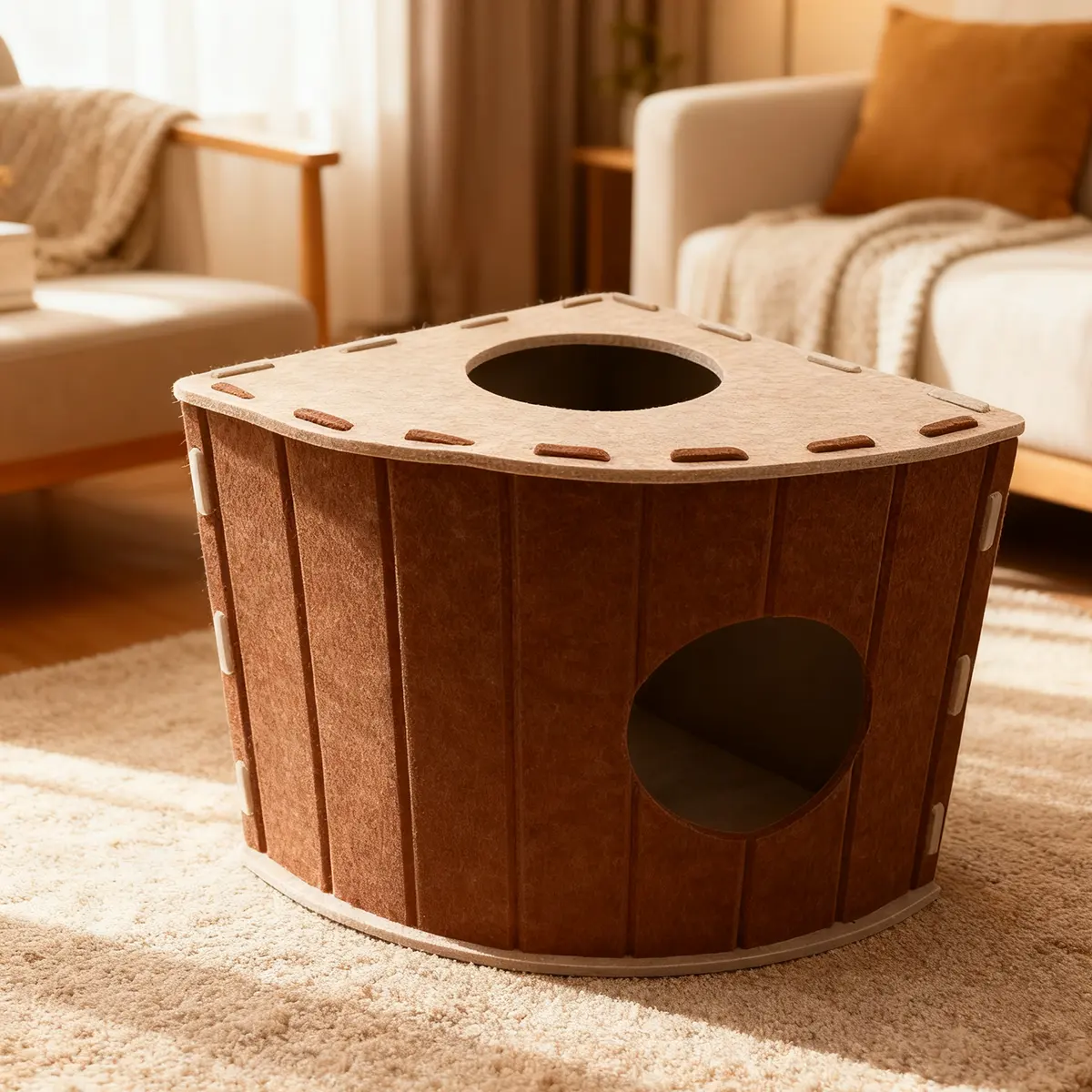 Four-Season Felt Fan-Shaped Cat Villa, Enclosed Large