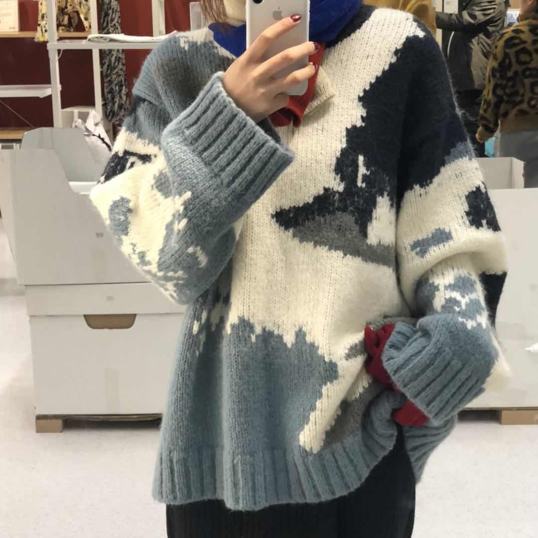 Outer Wear Loose Knit Sweater Women's Lazy Style