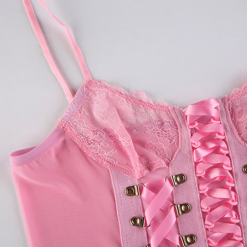 Lace Cutout Tie Drawstring Tunic Top