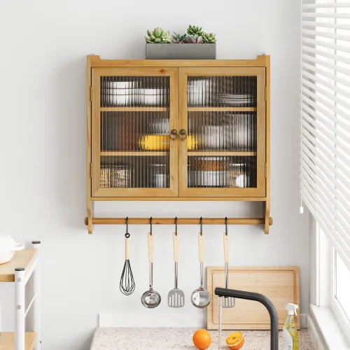 Glass Door Vintage Double Door Wall Cabinet For Bathroom, Kitchen, Dining Room, Wood Color Unavailable Platforms Temu Natural Wood Color - Shop at LoveMi