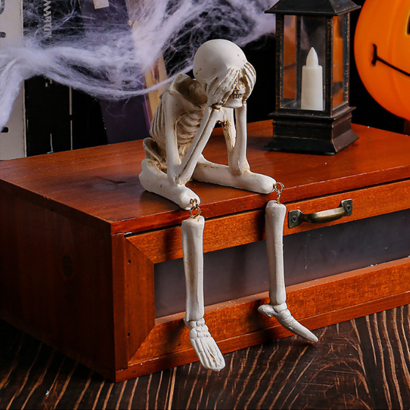 Halloween Skeleton Figurines Set Of 3, Resin See No Evil Hear No Evil Speak No Evil Skeleton Statues, Gothic Shelf Tabletop Mantel Indoor