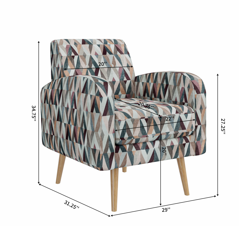 Darien Accent Arm Chair In Red And Tan Prism Pattern With Natural Solid Wood Legs — foto 5