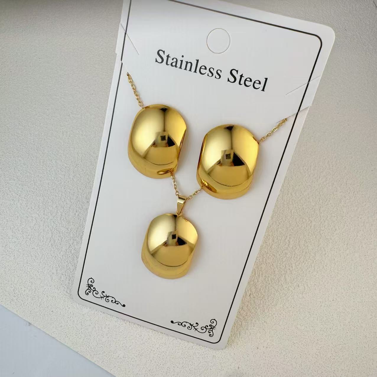 New Stainless Steel Plated 18k Gold Necklace Earring Set