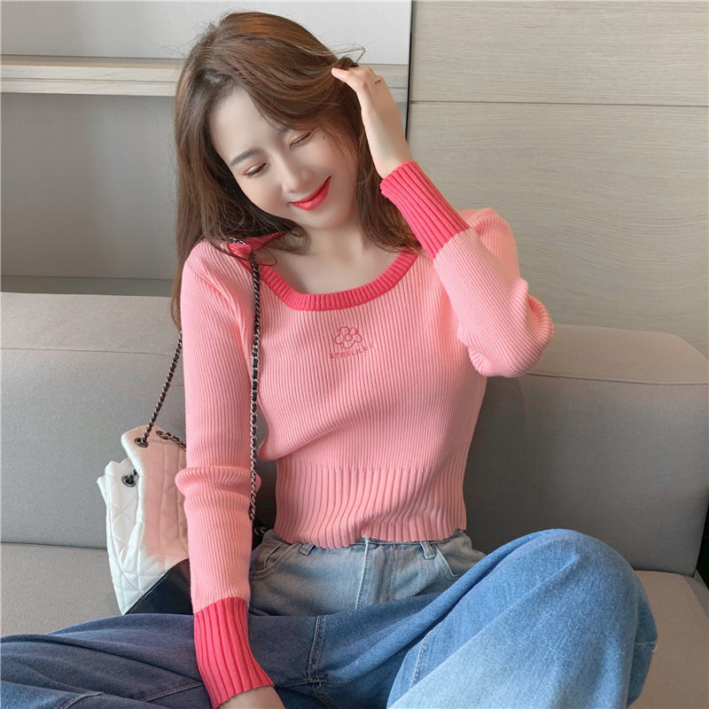 Knit Sweater Long-sleeved Temperament Top Short Slim Fit