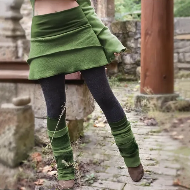 Women's Color Block Asymmetrical Skort With Contrast Panels Comfortable Fashion Leggings For Spring&Fall Green - Shop at LoveMi