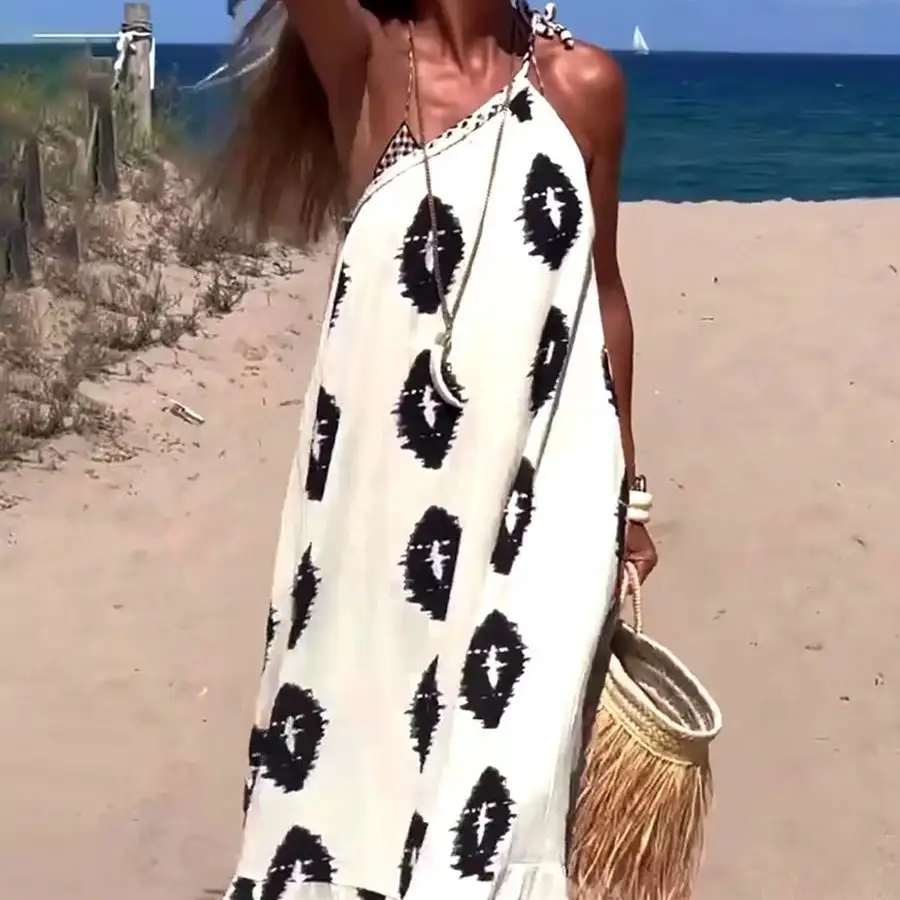 Women's Lace-up Bohemian Printed Dress