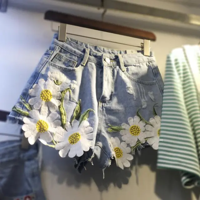 Loose And Thin Chrysanthemum Wide leg A line Hot Pants Light Blue - Shop at LoveMi