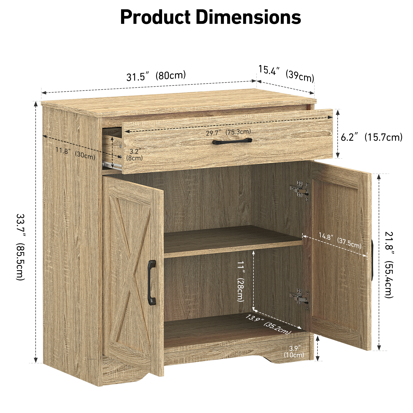 Farmhouse Accent Cabinet Entryway Storage With Drawer Living Room Sideboard — image 3