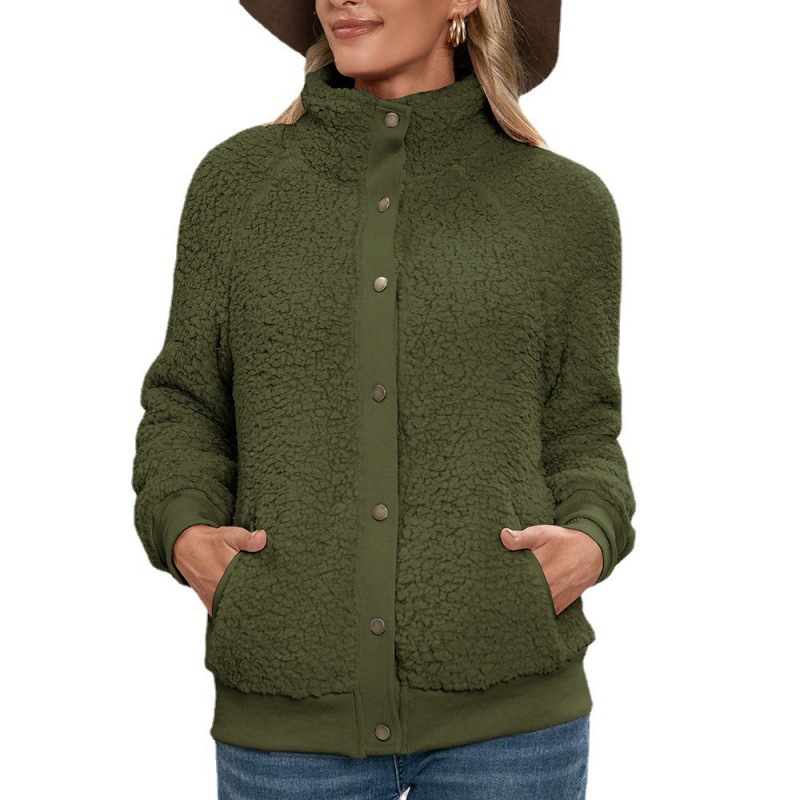 Lamb Plush Cardigan Jacket Double sided Plush Jacket Coat Top Green - Shop at LoveMi