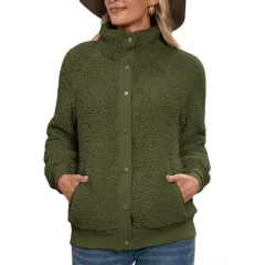 Lamb Plush Cardigan Jacket Double-sided Plush Jacket Coat Top - Green - View 1