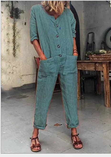 Pocket Long Sleeve Solid Color Jumpsuit Grey - Shop at LoveMi