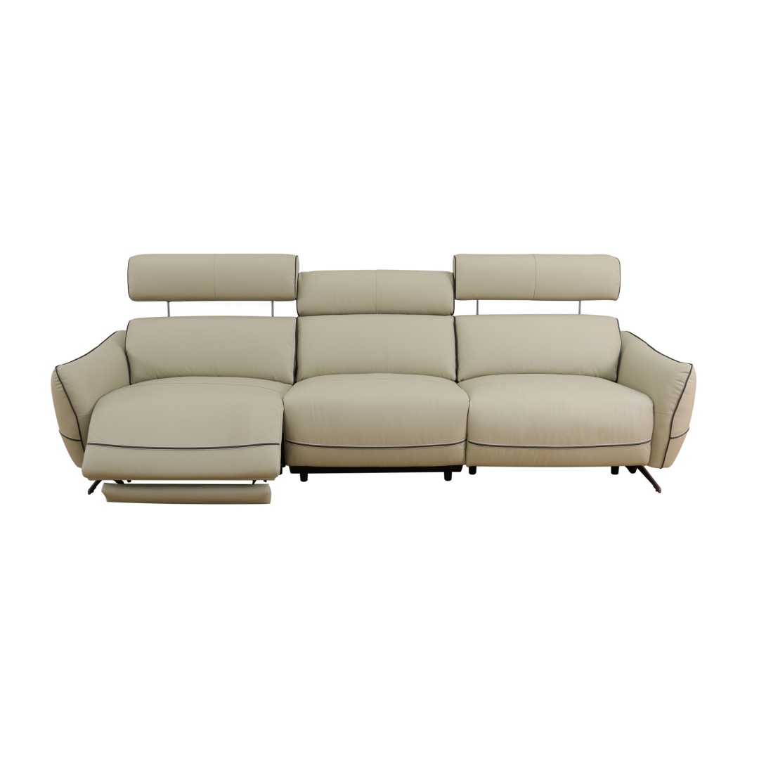 Pickup Only--Beige Top Grain Leather And PVC 3-Piece Living Room Recliner Sofa Set