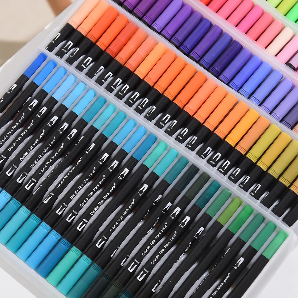 168 Colors Dual Tip Brush Markers Set Black Barrel Watercolour Pens — image 5