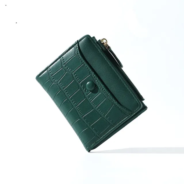 Two fold Wallet Short Zipper Pu Purse Fashion Large Capacity Multiple Card Slots Ladies Green - Shop at LoveMi