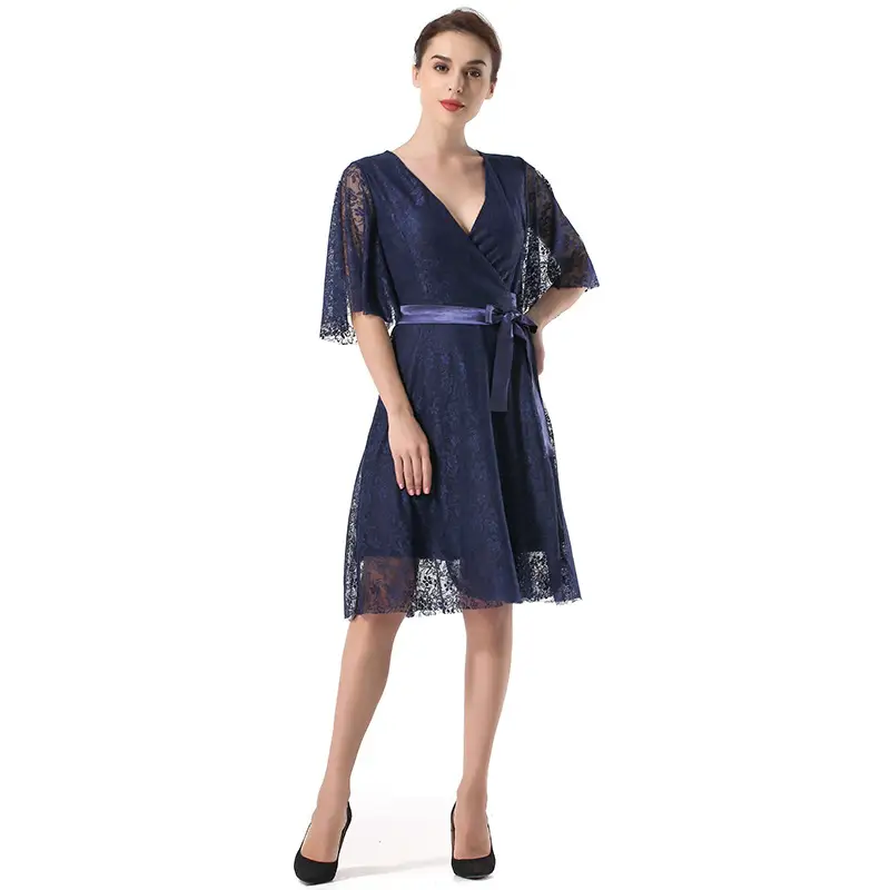 Sexy Stitching Lace V-Neck Mid-Sleeve Lace Cardigan Dress