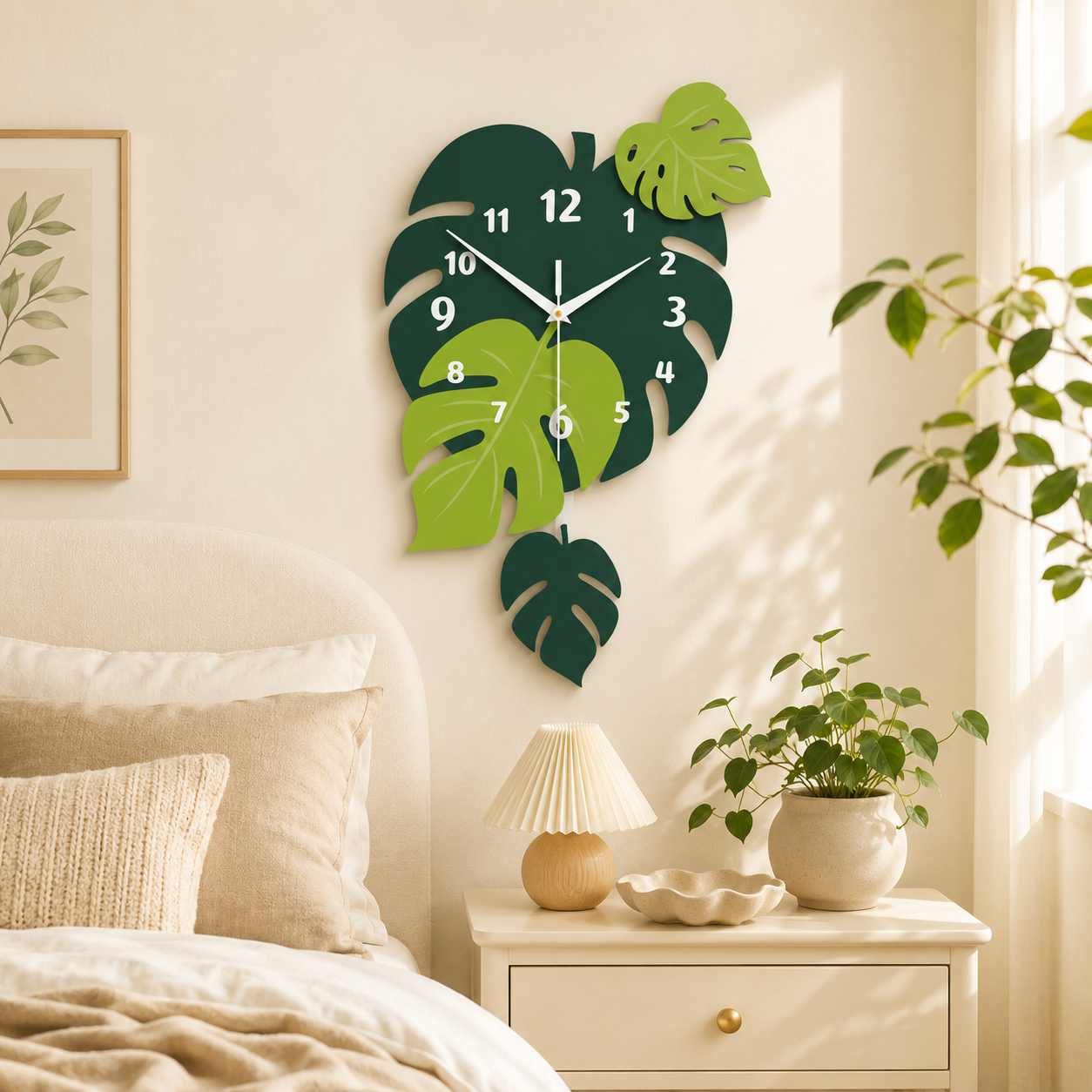 Acrylic Leaf Wall Clock Tropical Decorative Home Decor