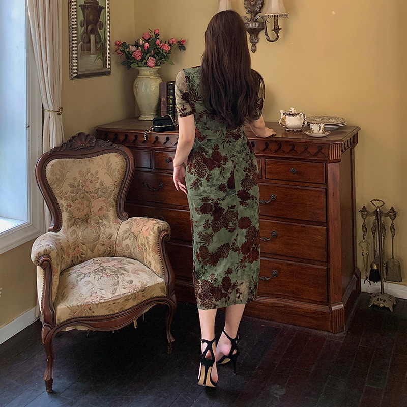 Summer's New Vintage Print Bag Hip Dress