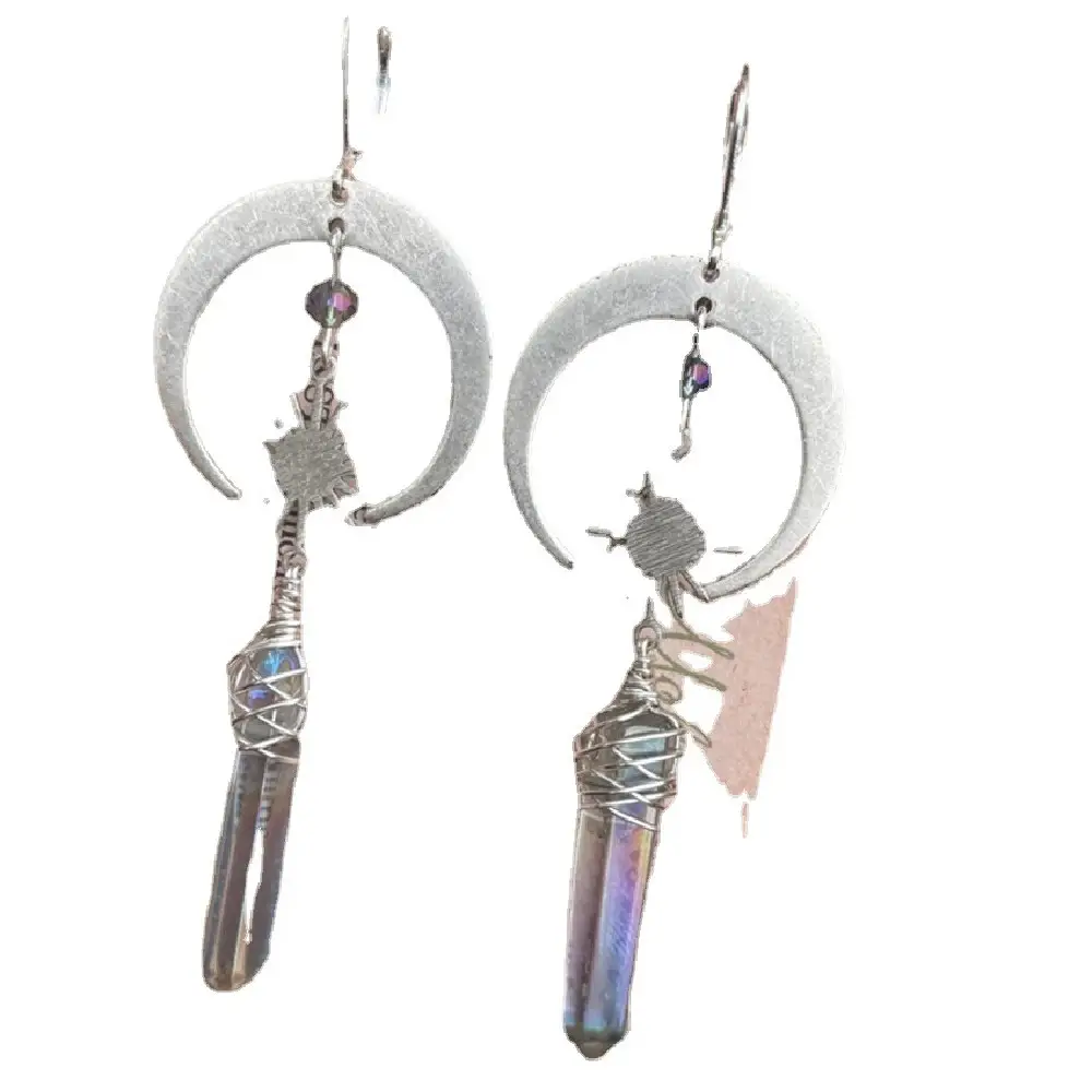 Simple Star Moon Crystal Pillar Earrings
