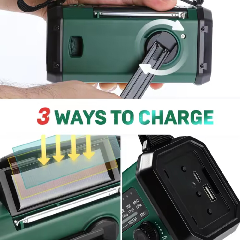 10 0 0 0mAh Wind Up Solar Radio Hand Crank Emergency FM AM USB Charger Led Torch UK