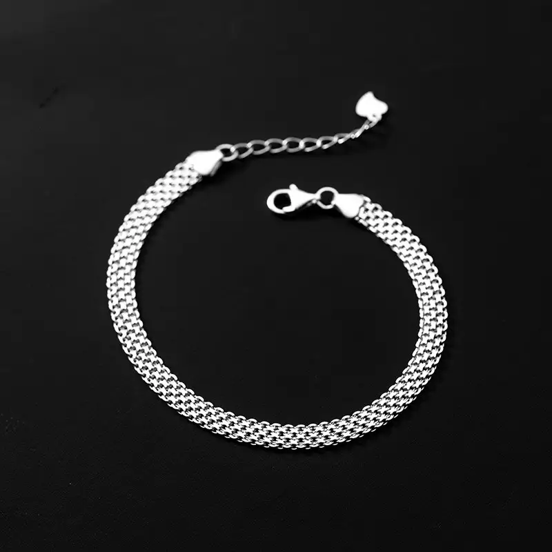 S925 Silver Cold Wind Wide Chain Bracelet Women