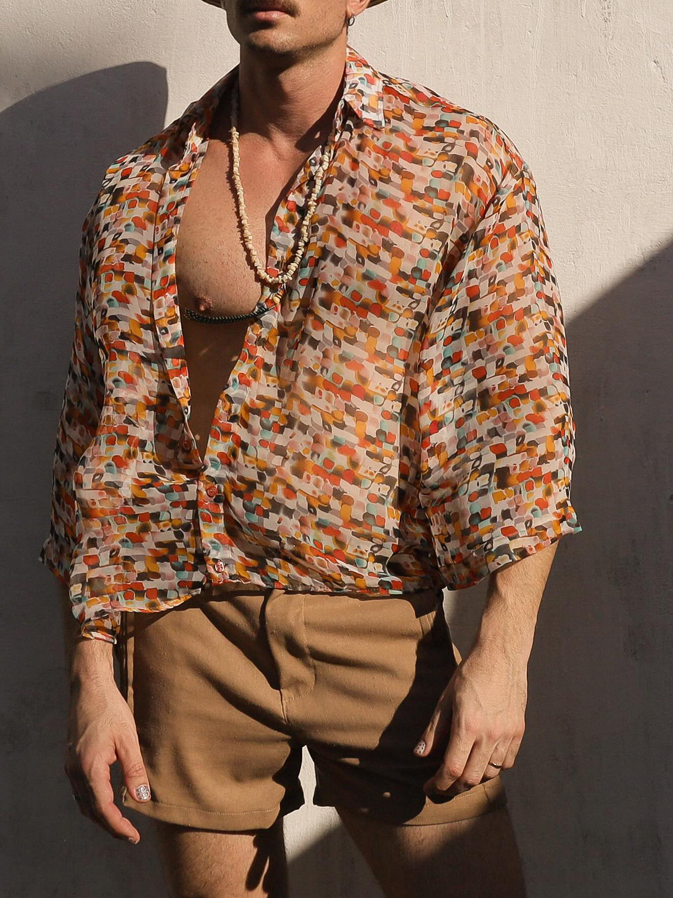 قميص فضفاض شفاف بتصميم هندسيRetro