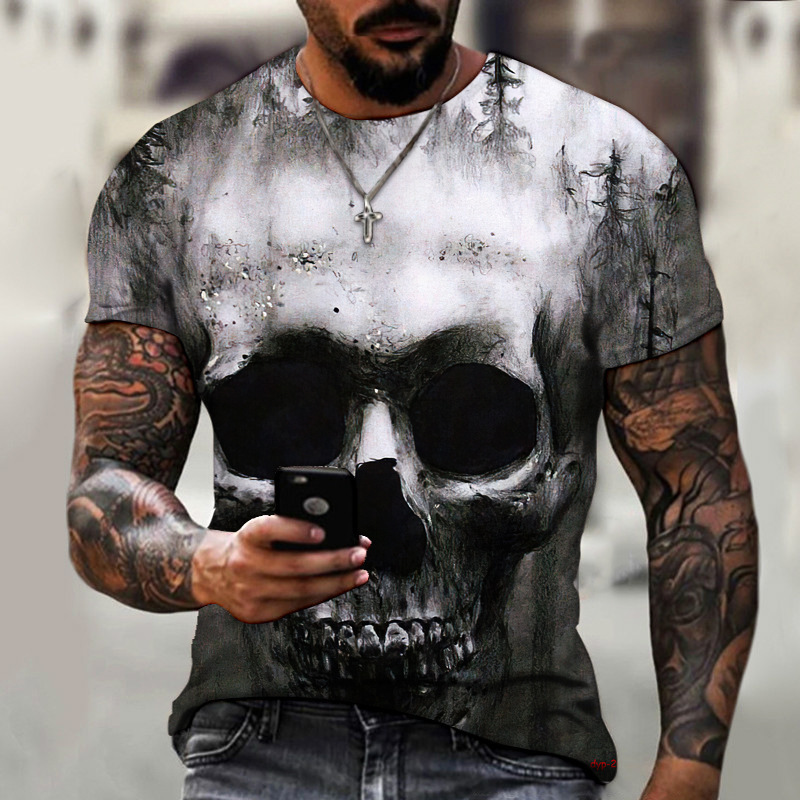 Title 4, Nieuw Zomer Horror Skull 3D Heren T-shirt Ademe...