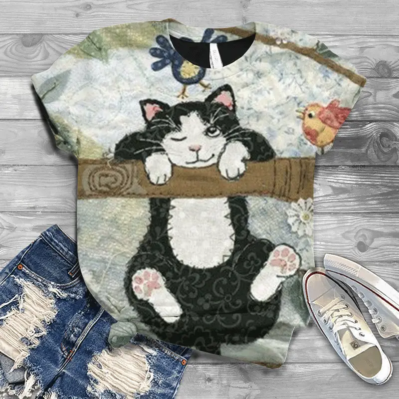 Women's T-shirt Cat Cool 3D Casual City Top