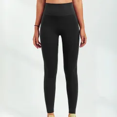 Women's High Waist Eco-Friendly Recycled Yoga Fitness Pants - Black - View 1