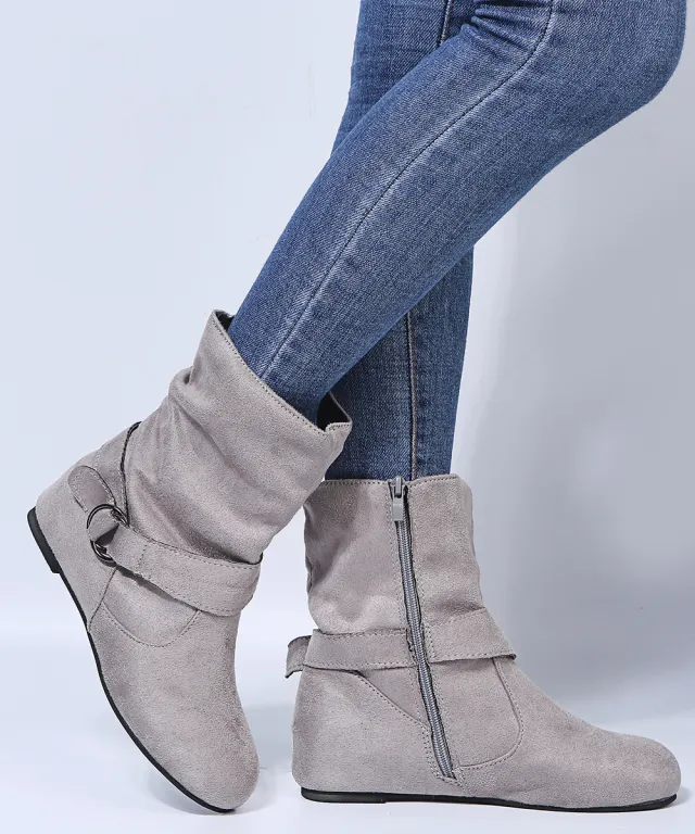 Mid tube Buckle Women's Boots Autumn And Winter Short Grey - Shop at LoveMi