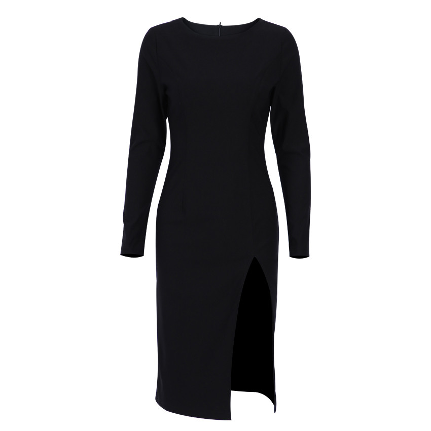Women's Knitted Slit Sexy Long-sleeved Right-angle Shoulder Commuter French Dress