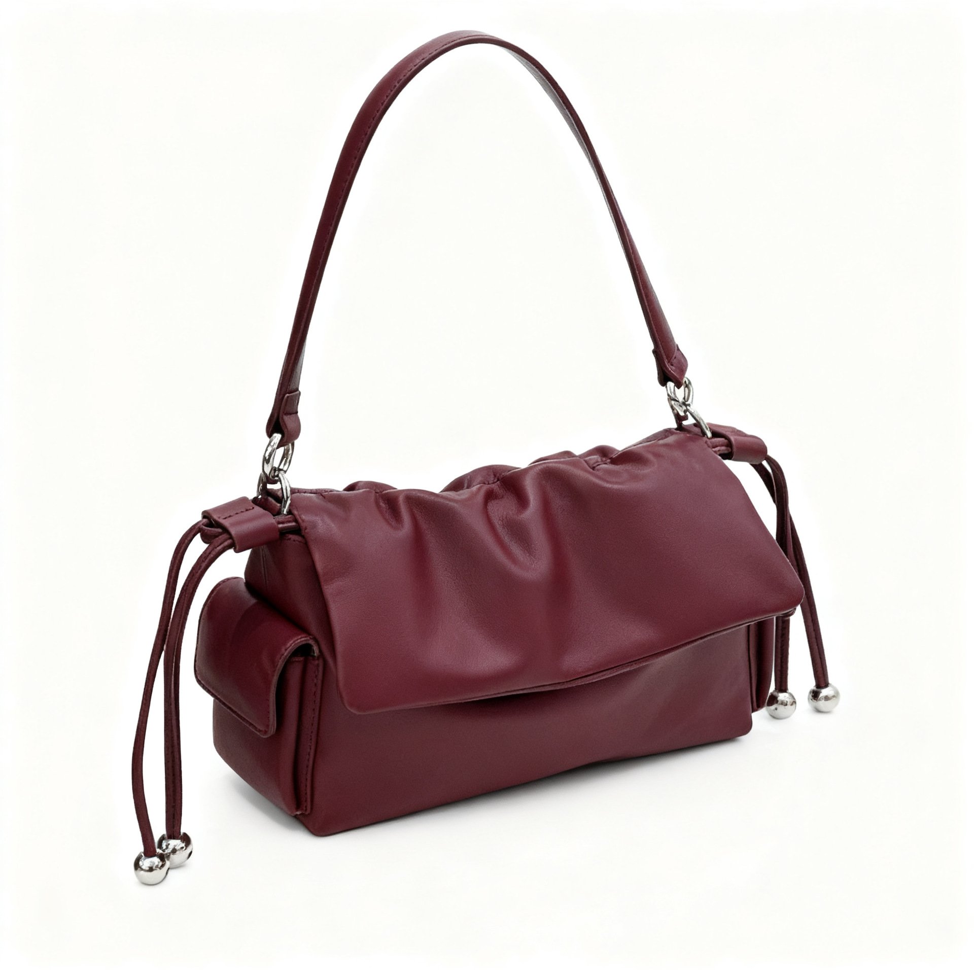 Cross-border Top-grain Leather Cloud Bag, High-end Versatile Genuine Leather Shoulder Bag, Fashionable Drawstring Pleated Underarm Bag 4