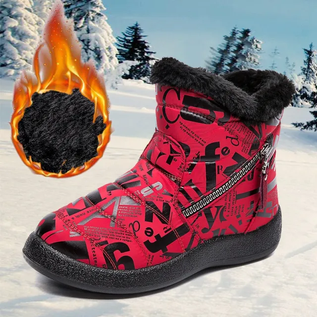 Letter Print Boots Winter Warm Plush Snow Boot Women Shoes Red - Shop at LoveMi