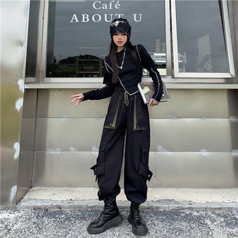 Black And Green Combination Color Fried Street Overalls