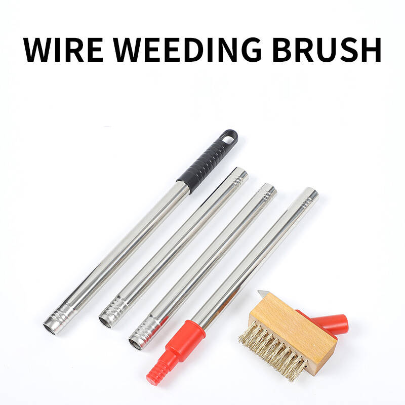 Weed Remover Tool With V-Shaped Brass Brush & Metal Scraper 4-Section Extendable Pole 48IN For Block Paving & Patios 3 Wooden Brush Heads Included