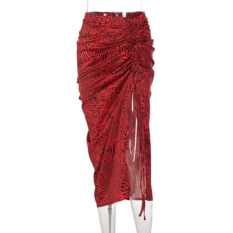 Sleek Drawstring Ruched Slit Zip Slim Skirt