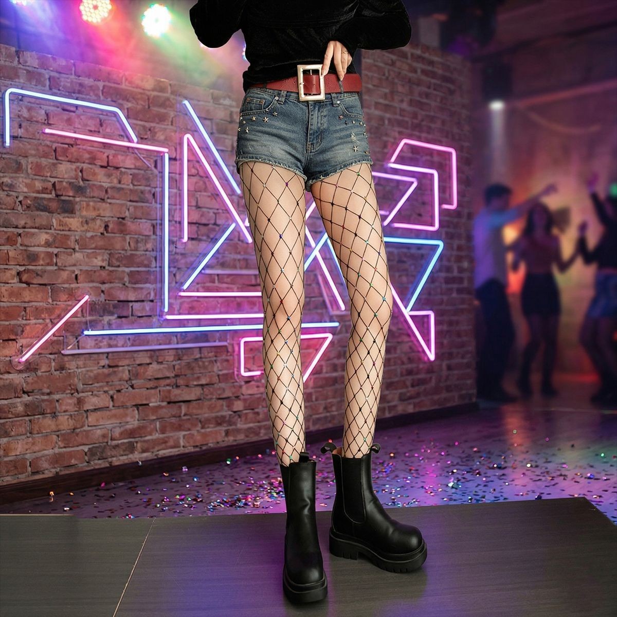 Colorful Star Mesh Pantyhose Women's Translucent Fishnet Socks Trendy Versatile Base Socks