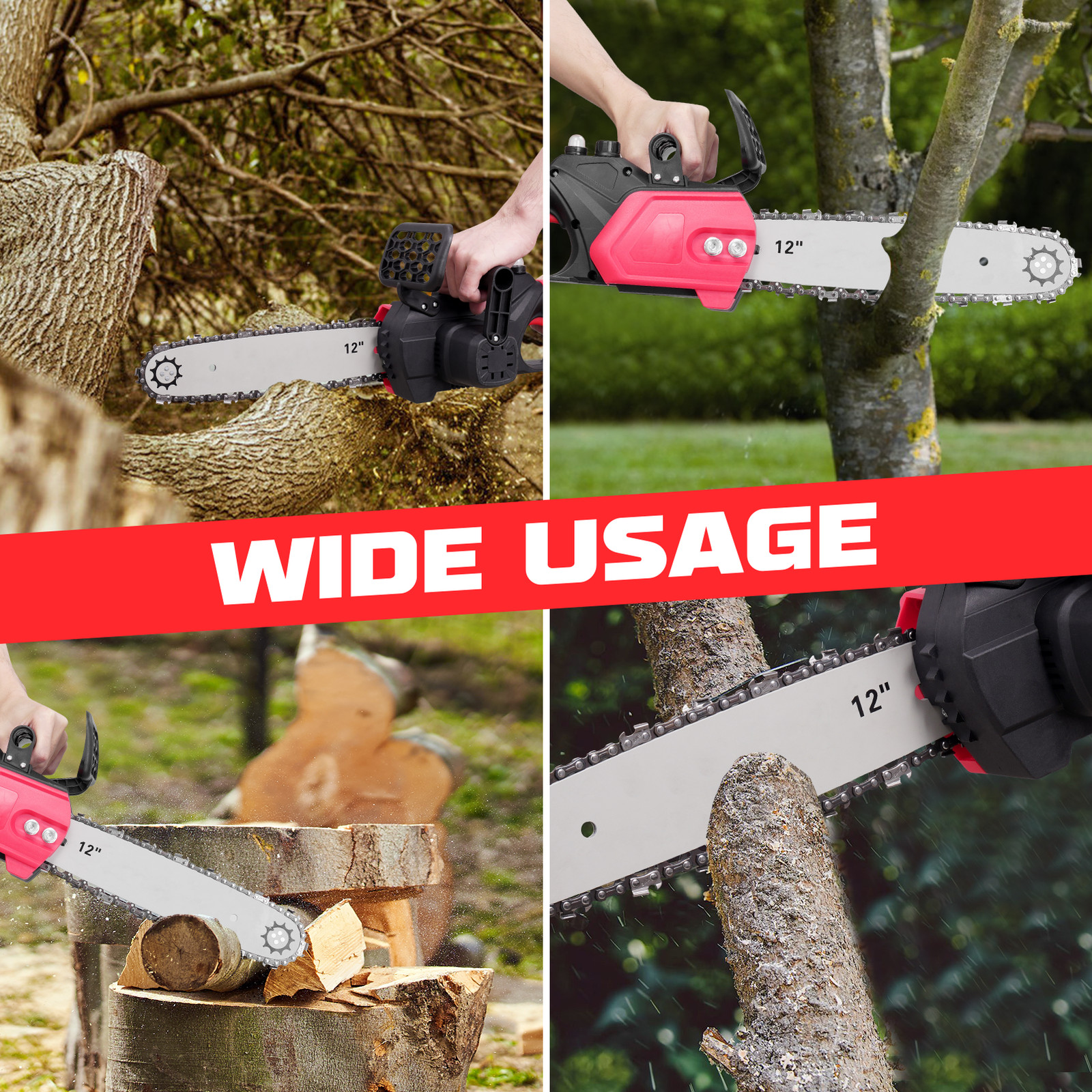 12 Inch Cordless Chainsaw,Electric Handheld Wood Cutter   Battery For  21V